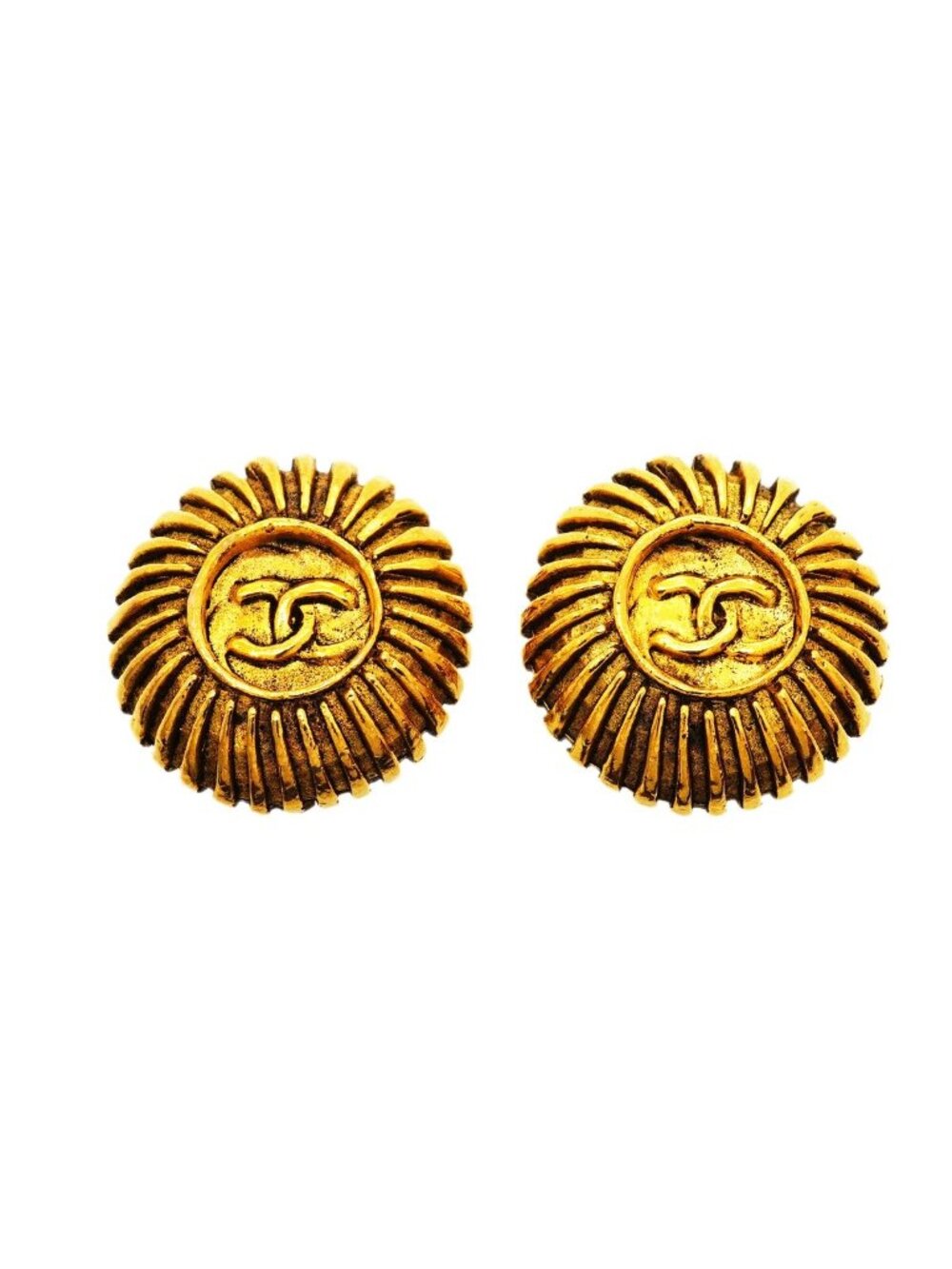 Chanel Earrings Vintage CC Logo Round Circle Gold Plated